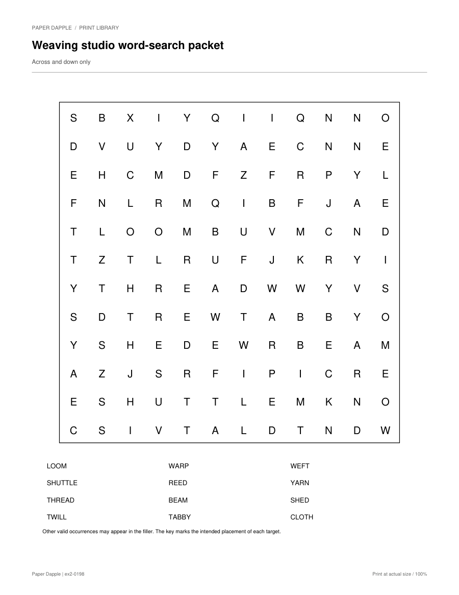 Preview of Weaving studio word-search packet