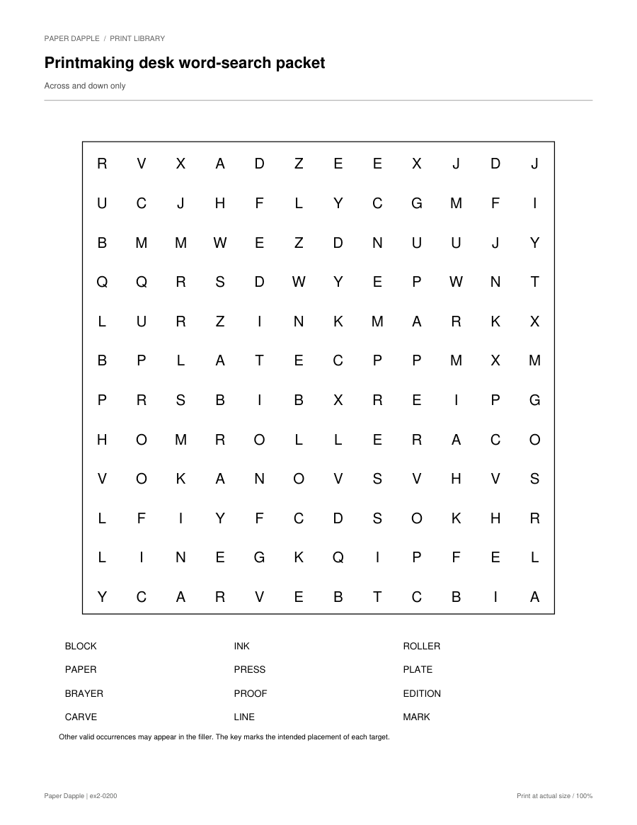 Preview of Printmaking desk word-search packet