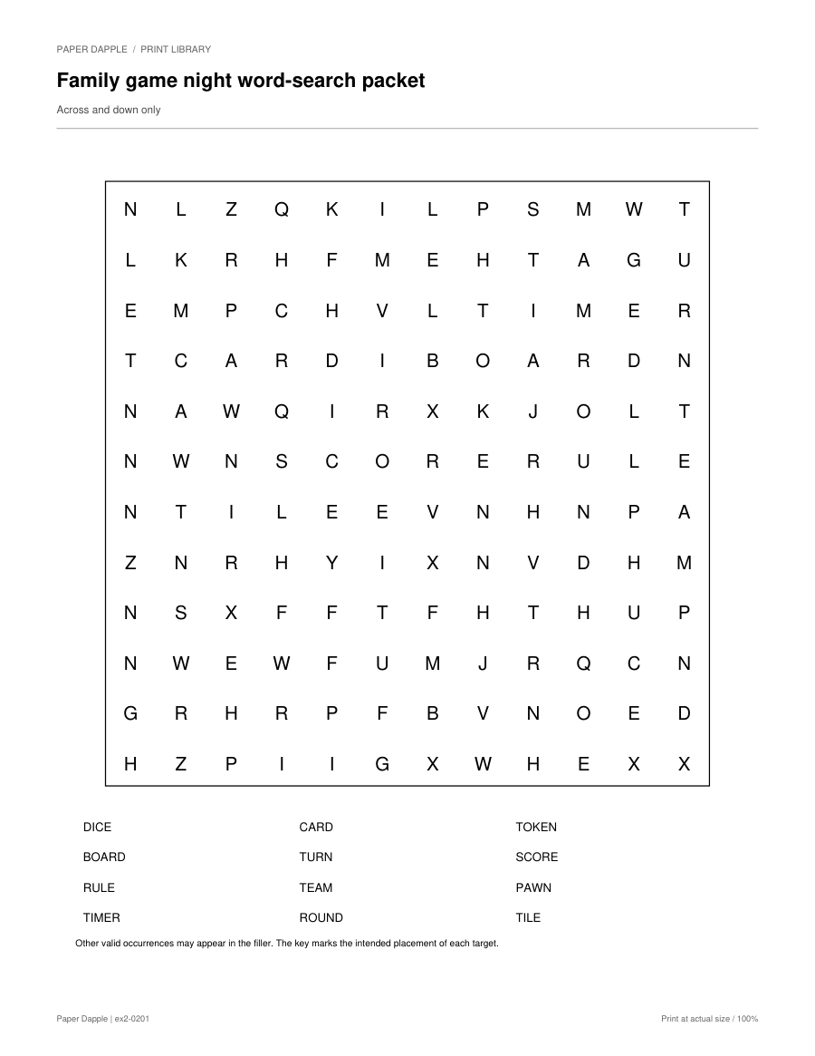Preview of Family game night word-search packet