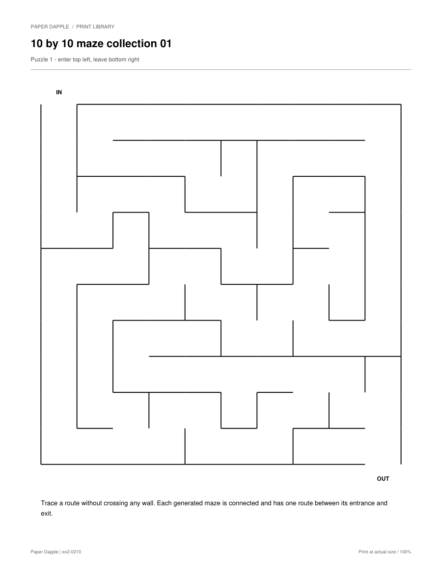 Preview of 10 × 10 printable mazes
