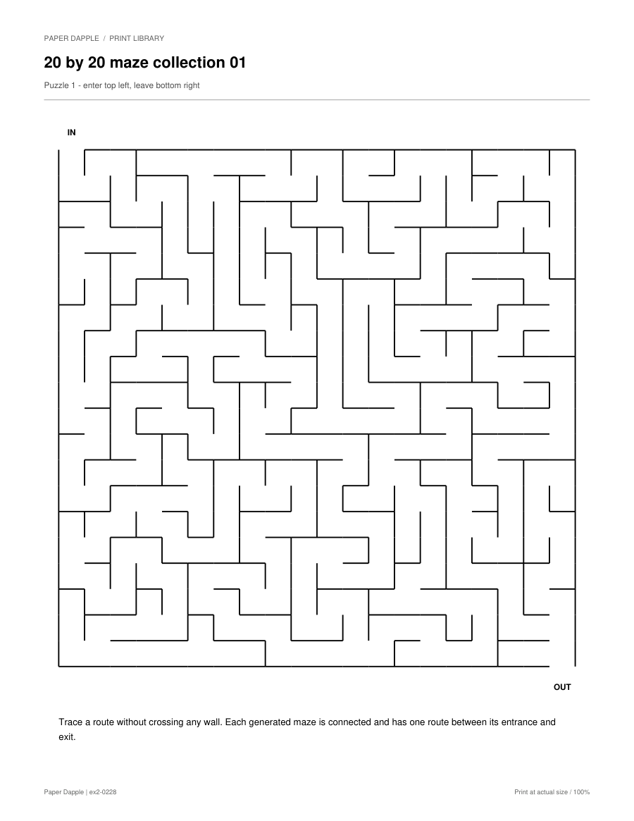 Preview of 20 × 20 printable mazes