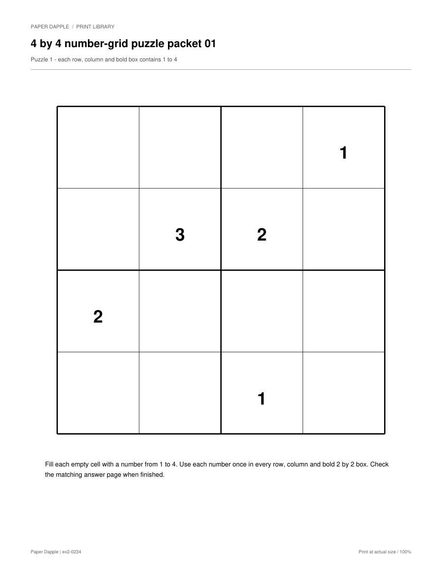 Preview of 4 × 4 Sudoku puzzles