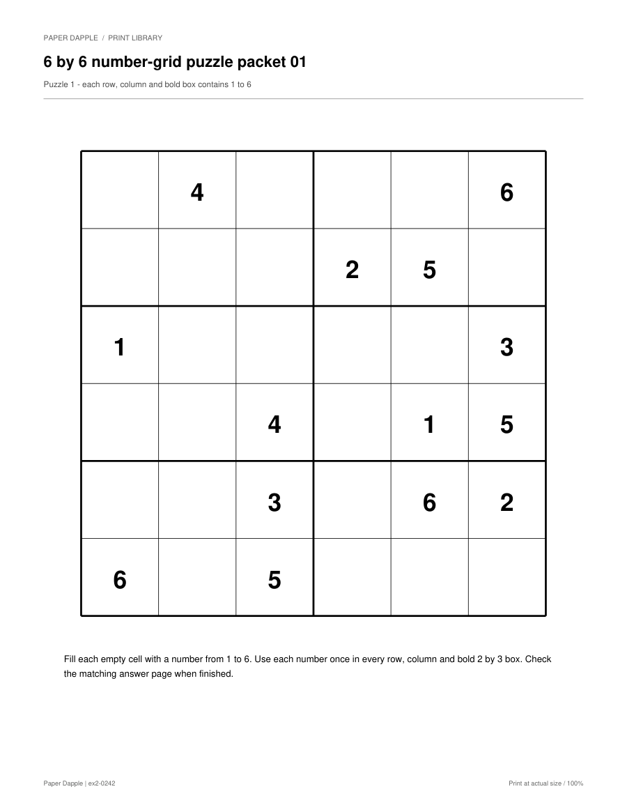 Preview of 6 × 6 Sudoku puzzles