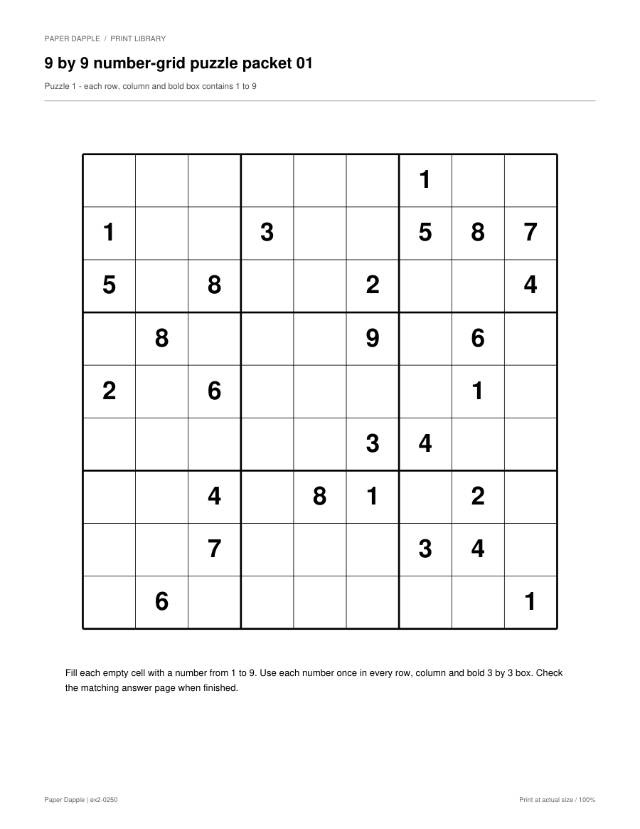 Preview of 9 × 9 Sudoku puzzles