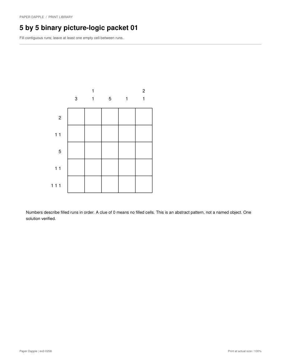 Preview of 5 × 5 nonogram puzzles
