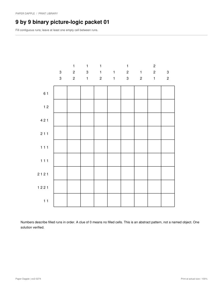 Preview of 9 × 9 nonogram puzzles