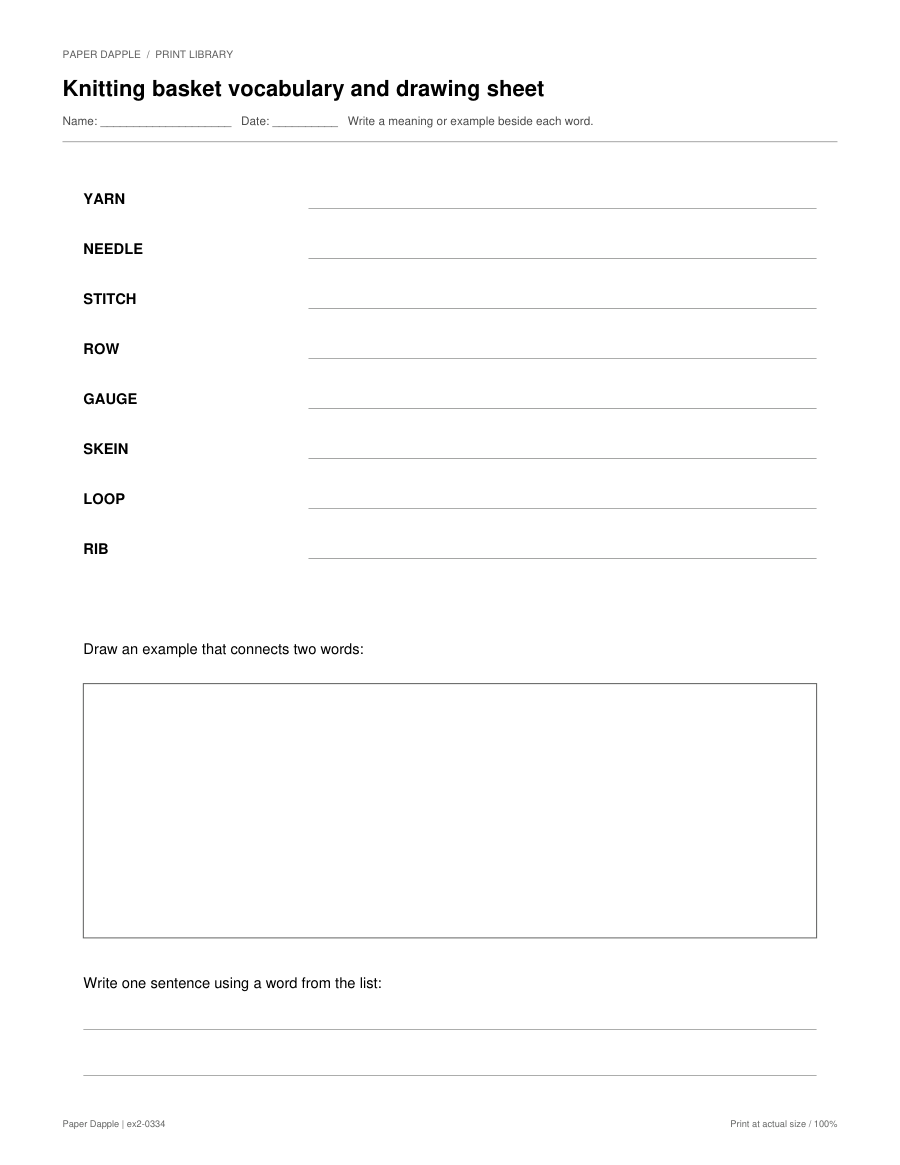 Preview of Knitting basket vocabulary and drawing sheet