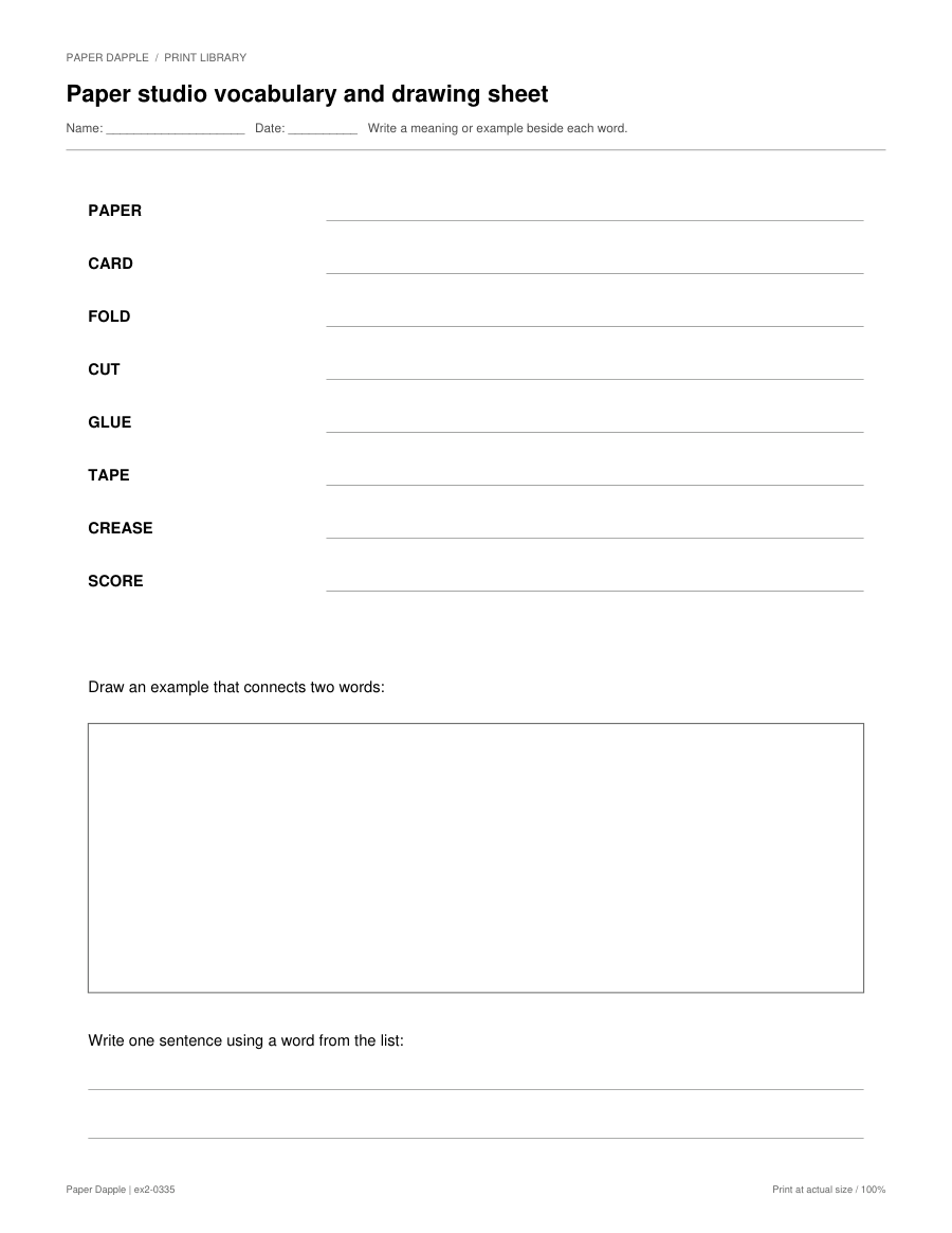 Preview of Paper studio vocabulary and drawing sheet
