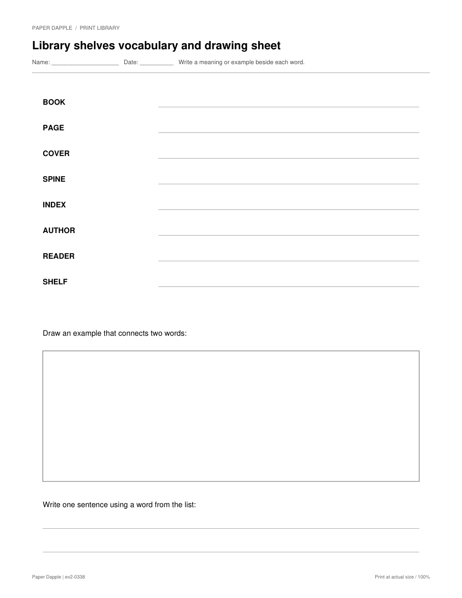 Preview of Library shelves vocabulary and drawing sheet