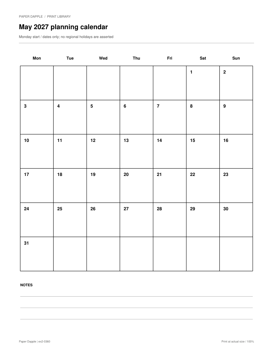 Preview of May 2027 planning calendar