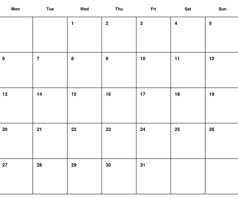 Preview of December 2027 planning calendar