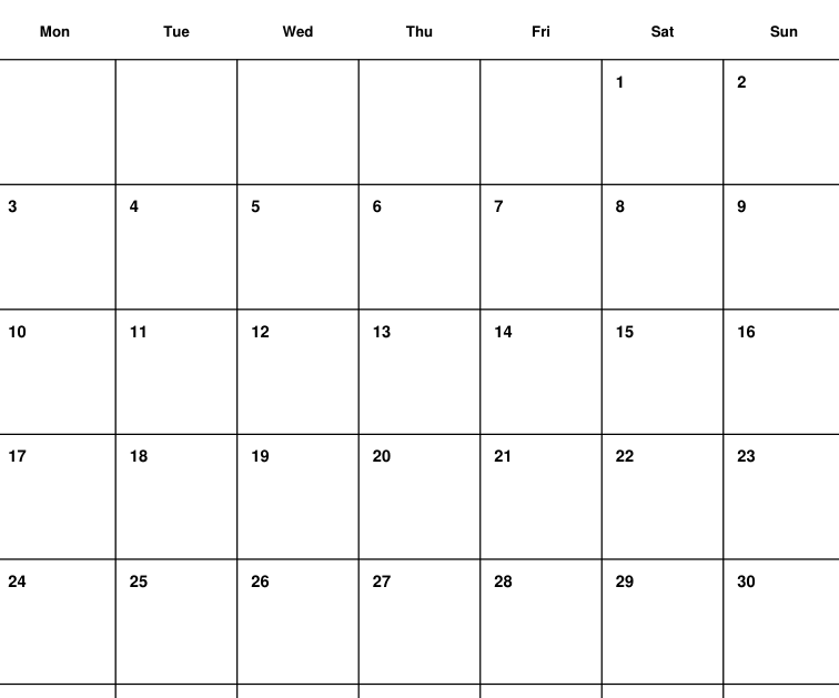 Preview of July 2028 planning calendar