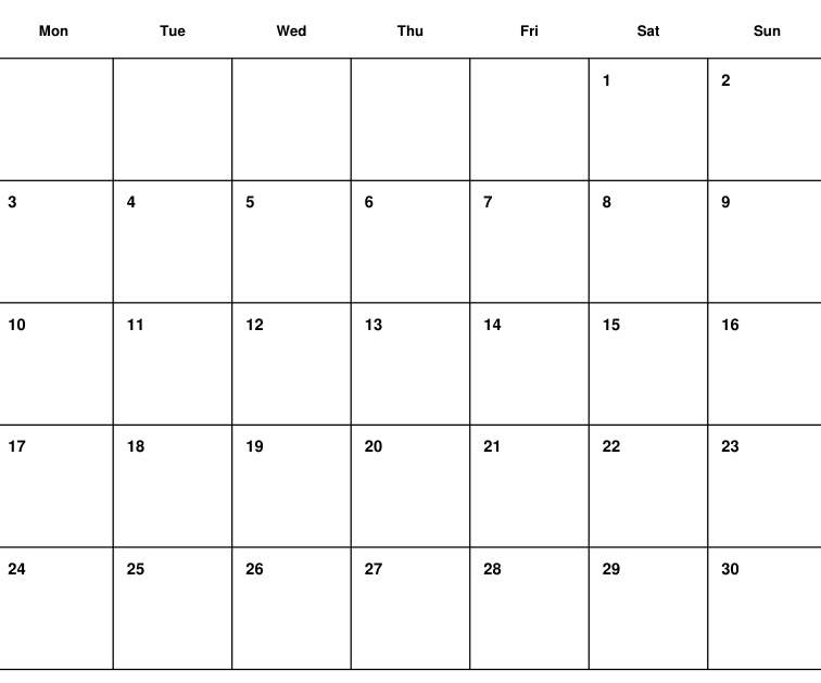 Preview of April 2028 planning calendar