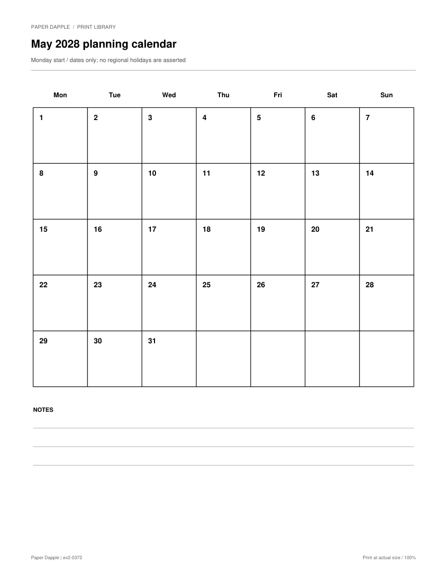 Preview of May 2028 planning calendar