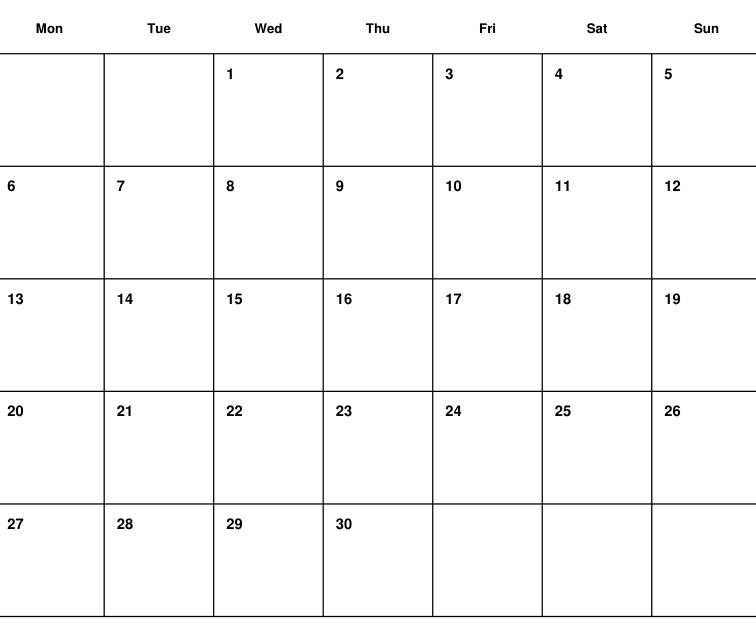 Preview of November 2028 planning calendar