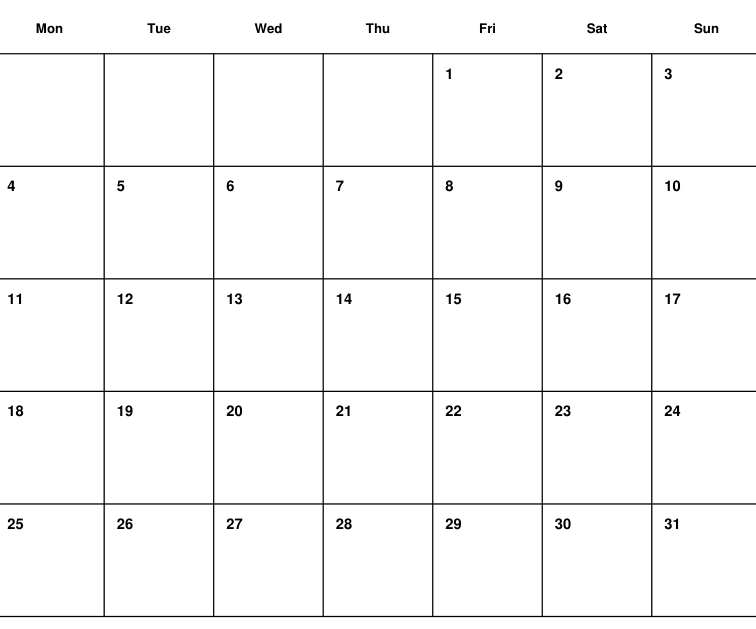 Preview of December 2028 planning calendar