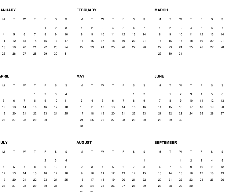 Preview of 2027 year-at-a-glance calendar