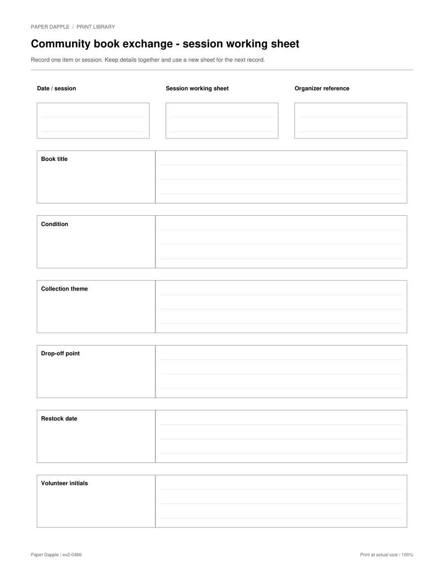 Preview of Community book exchange - session working sheet