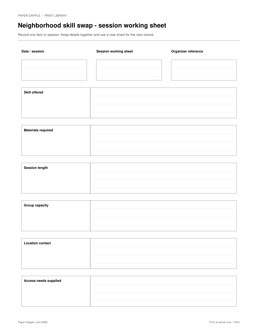 Preview of Neighborhood skill swap - session working sheet