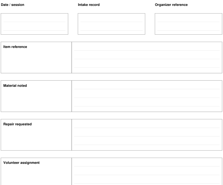 Preview of Community mending table - intake record