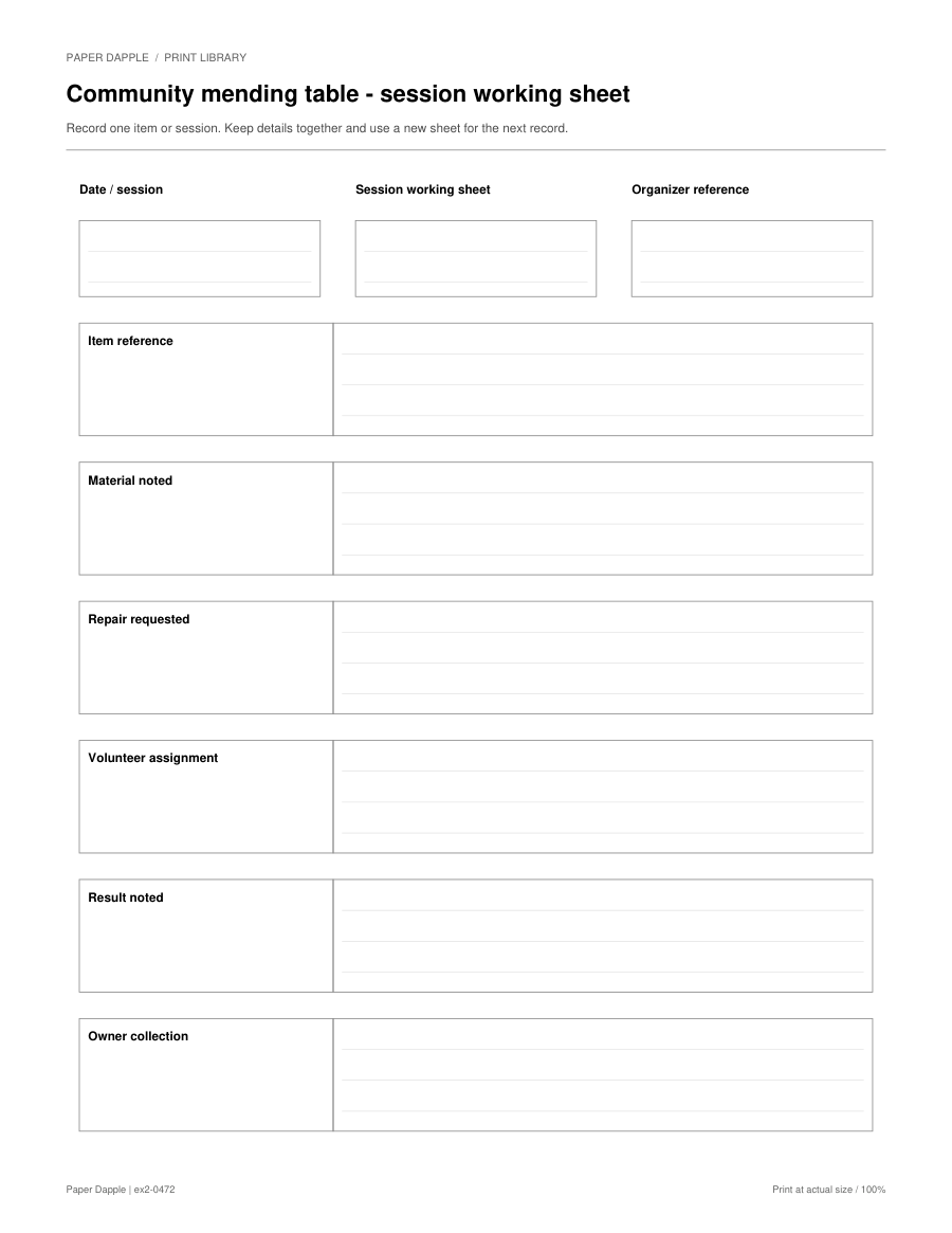 Preview of Community mending table - session working sheet