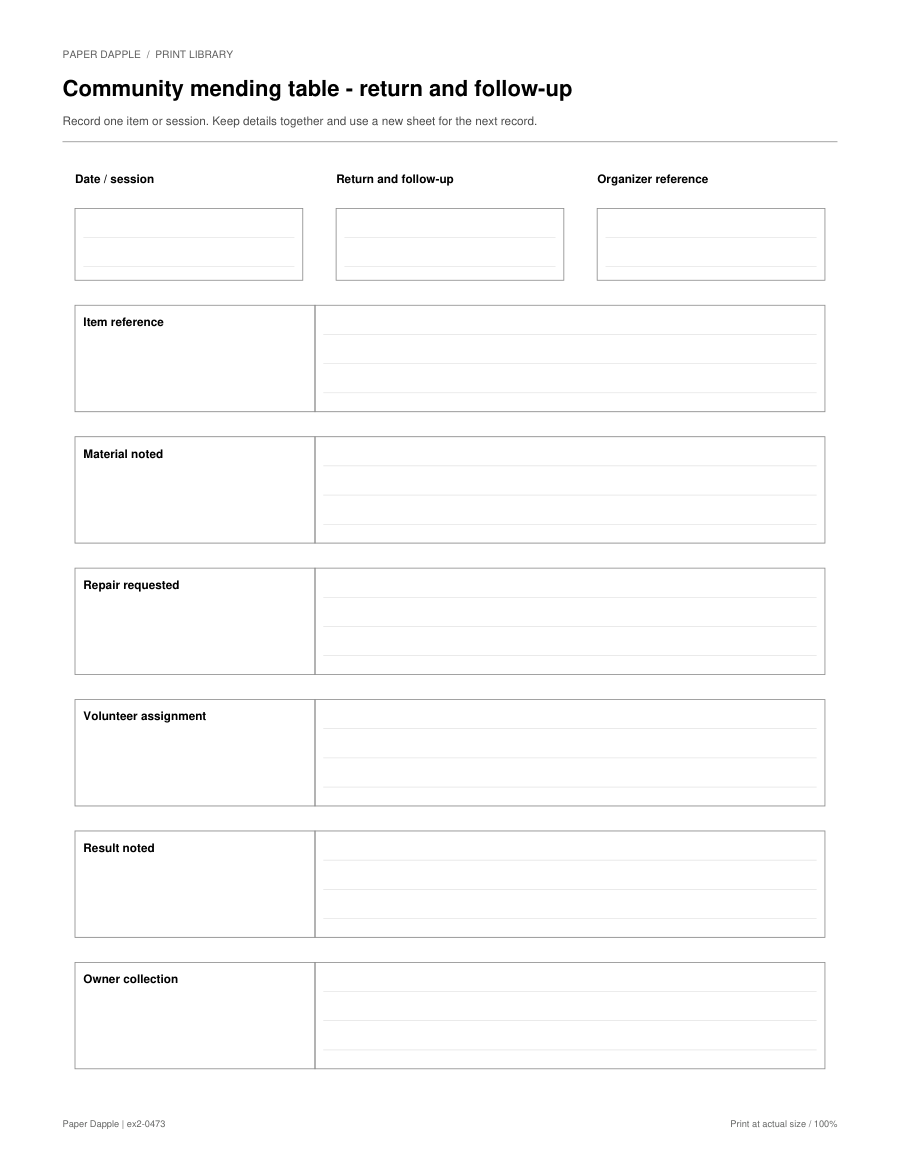Preview of Community mending table - return and follow-up