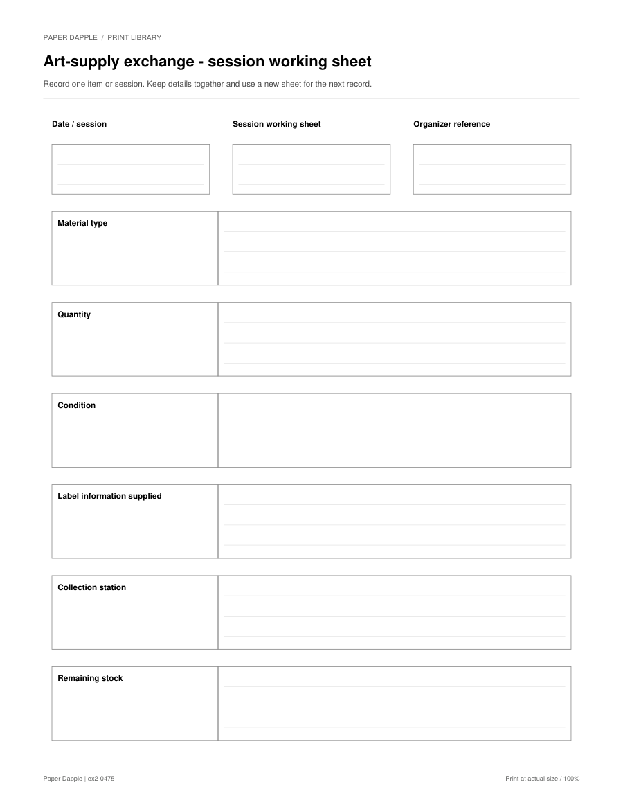 Preview of Art-supply exchange - session working sheet