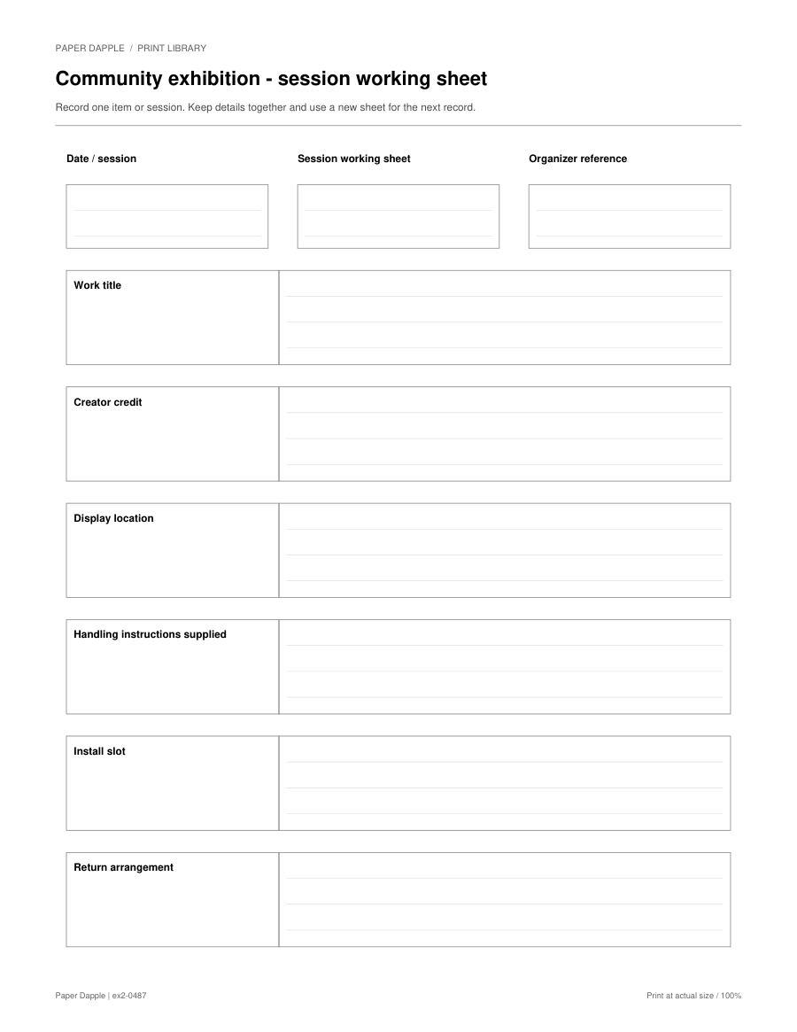 Preview of Community exhibition - session working sheet