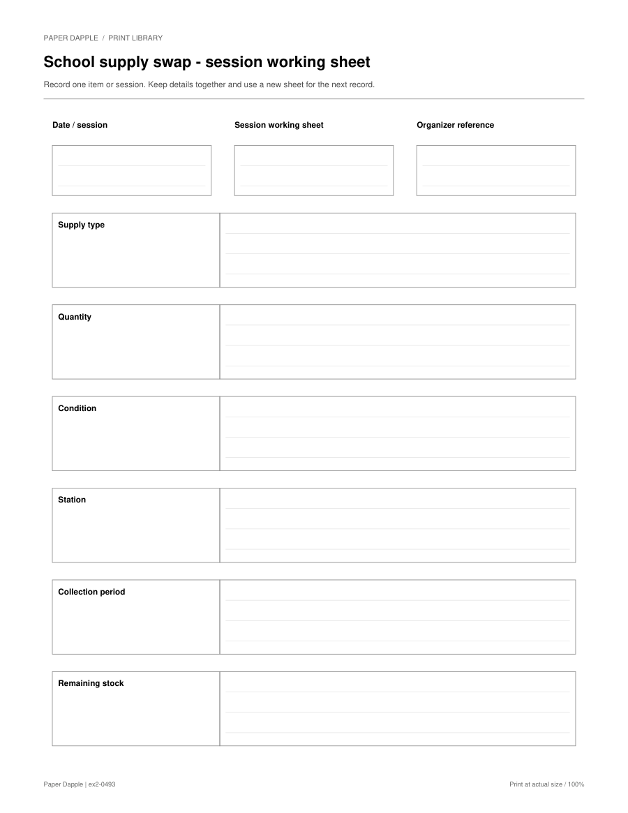 Preview of School supply swap - session working sheet