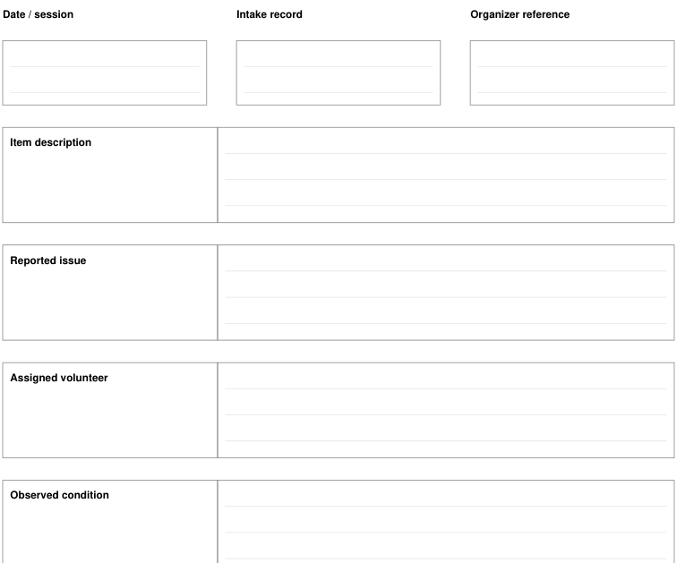 Preview of Volunteer repair intake - intake record