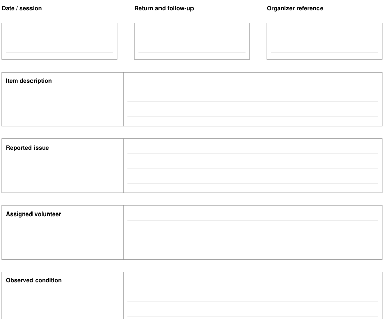 Preview of Volunteer repair intake - return and follow-up