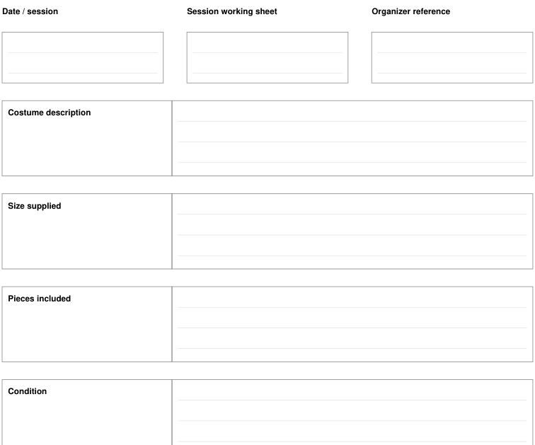 Preview of Costume swap - session working sheet