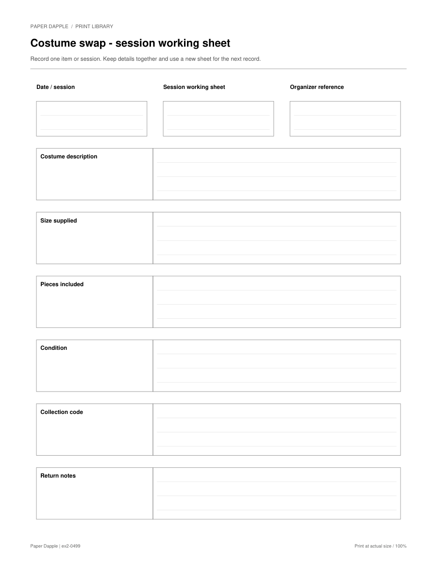 Preview of Costume swap - session working sheet