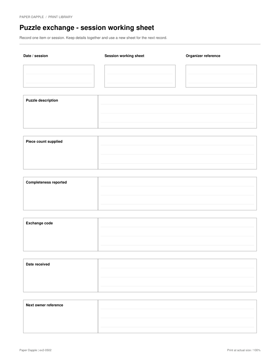 Preview of Puzzle exchange - session working sheet