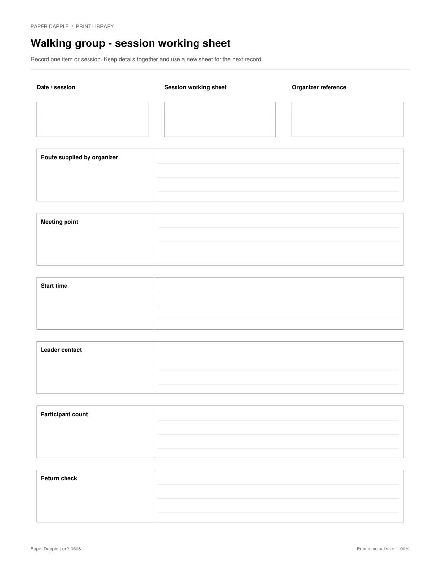 Preview of Walking group - session working sheet