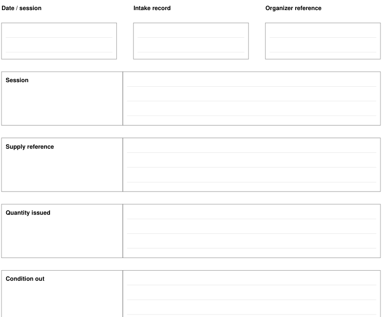 Preview of Workshop supply checkout - intake record