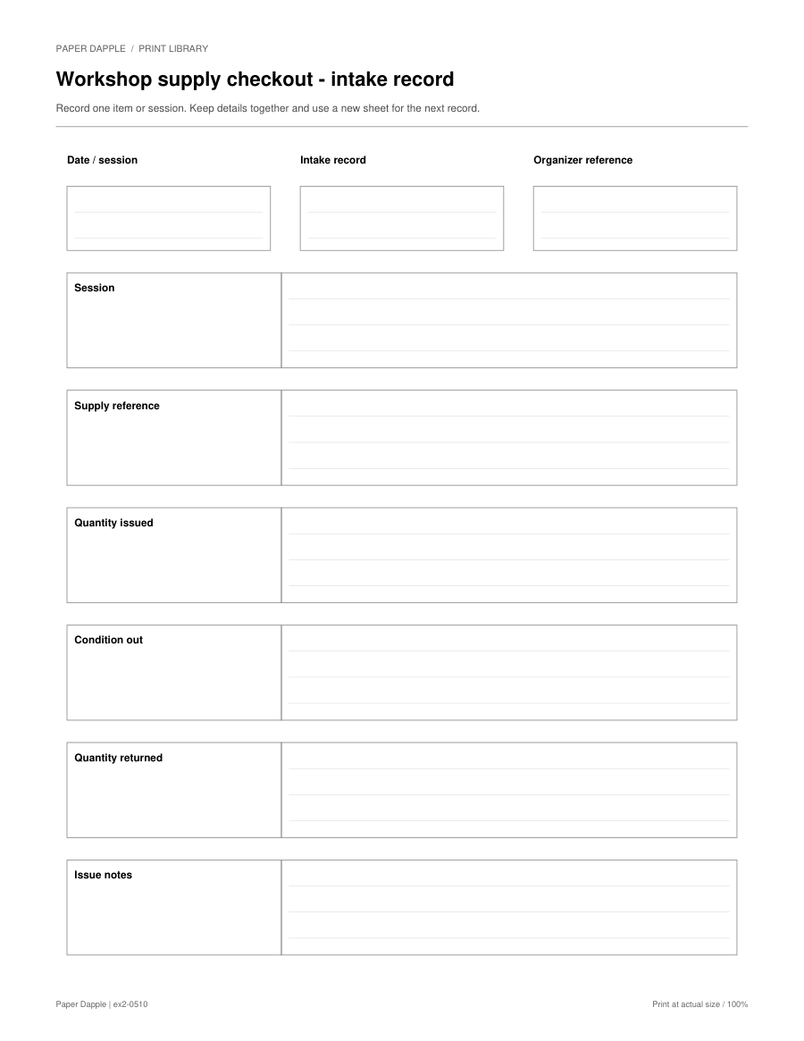 Preview of Workshop supply checkout - intake record