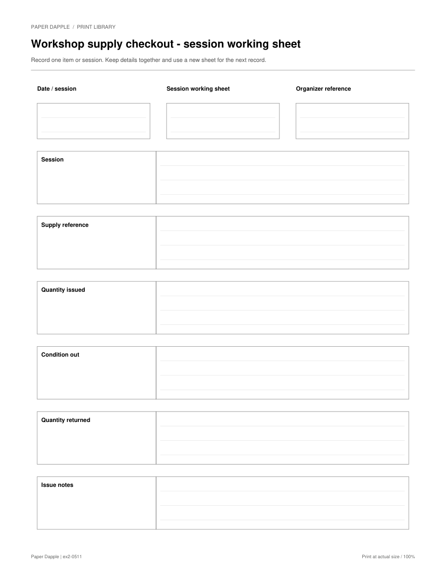 Preview of Workshop supply checkout - session working sheet