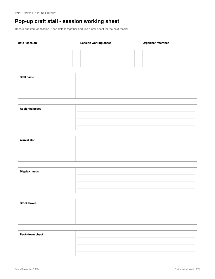 Preview of Pop-up craft stall - session working sheet