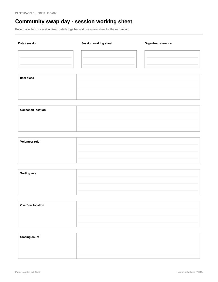 Preview of Community swap day - session working sheet
