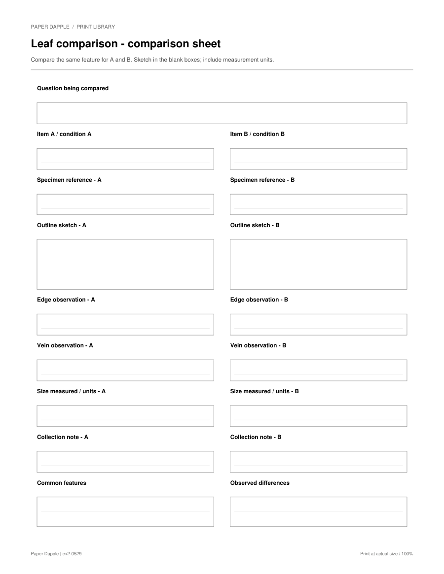 Preview of Leaf comparison - comparison sheet