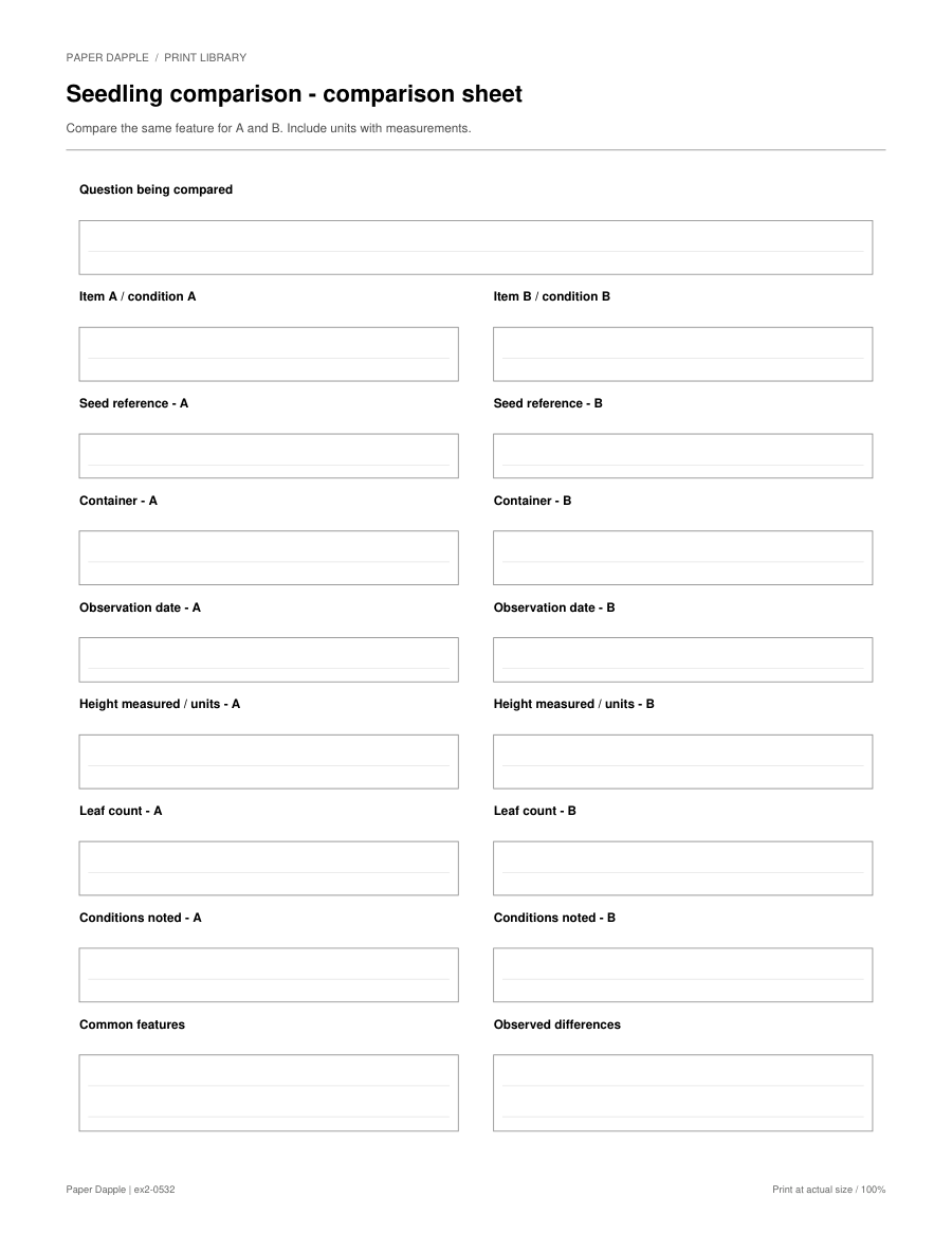 Preview of Seedling comparison - comparison sheet
