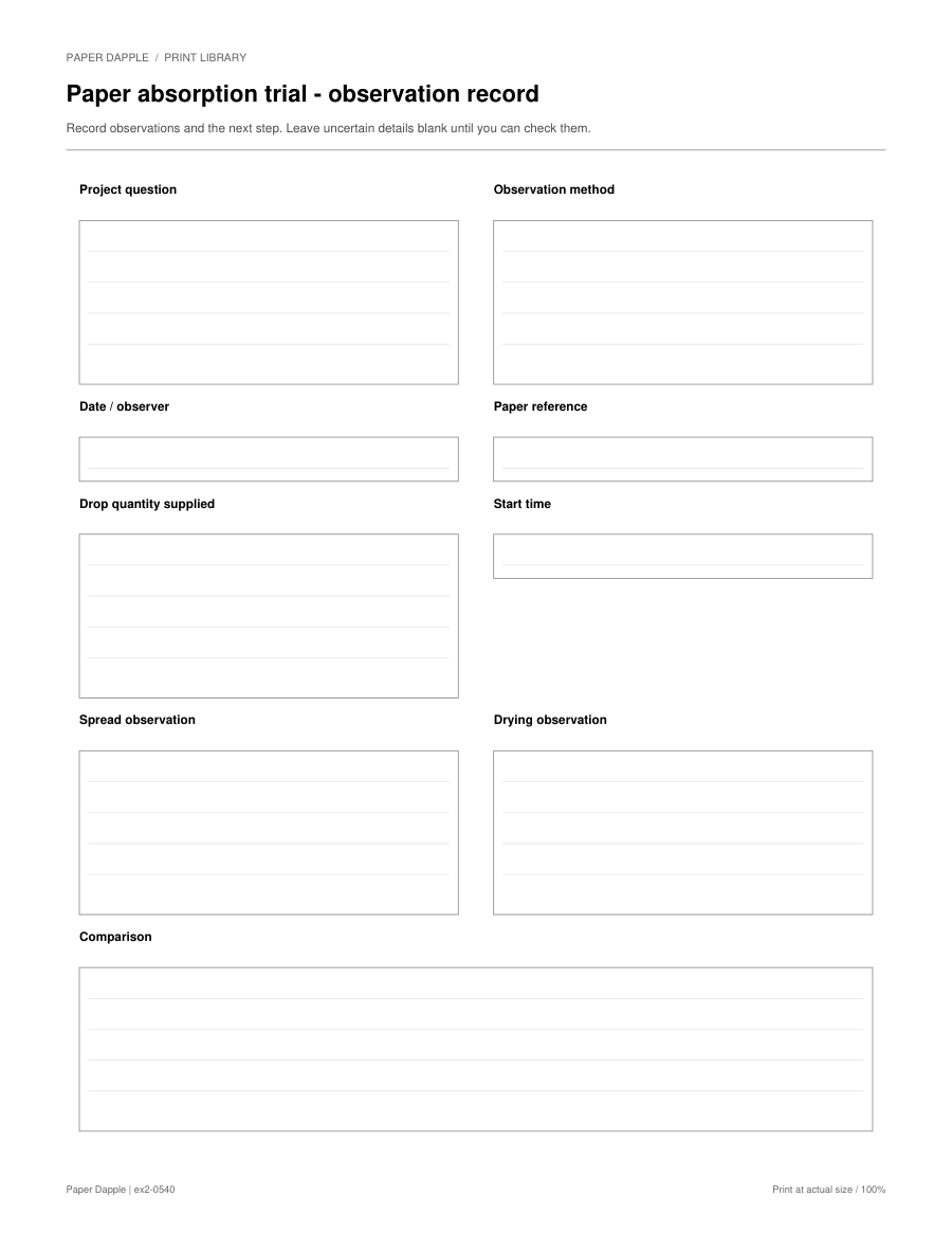 Preview of Paper absorption trial - observation record
