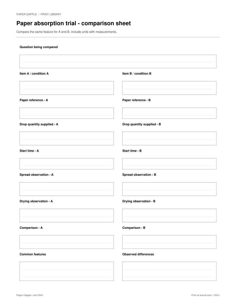 Preview of Paper absorption trial - comparison sheet