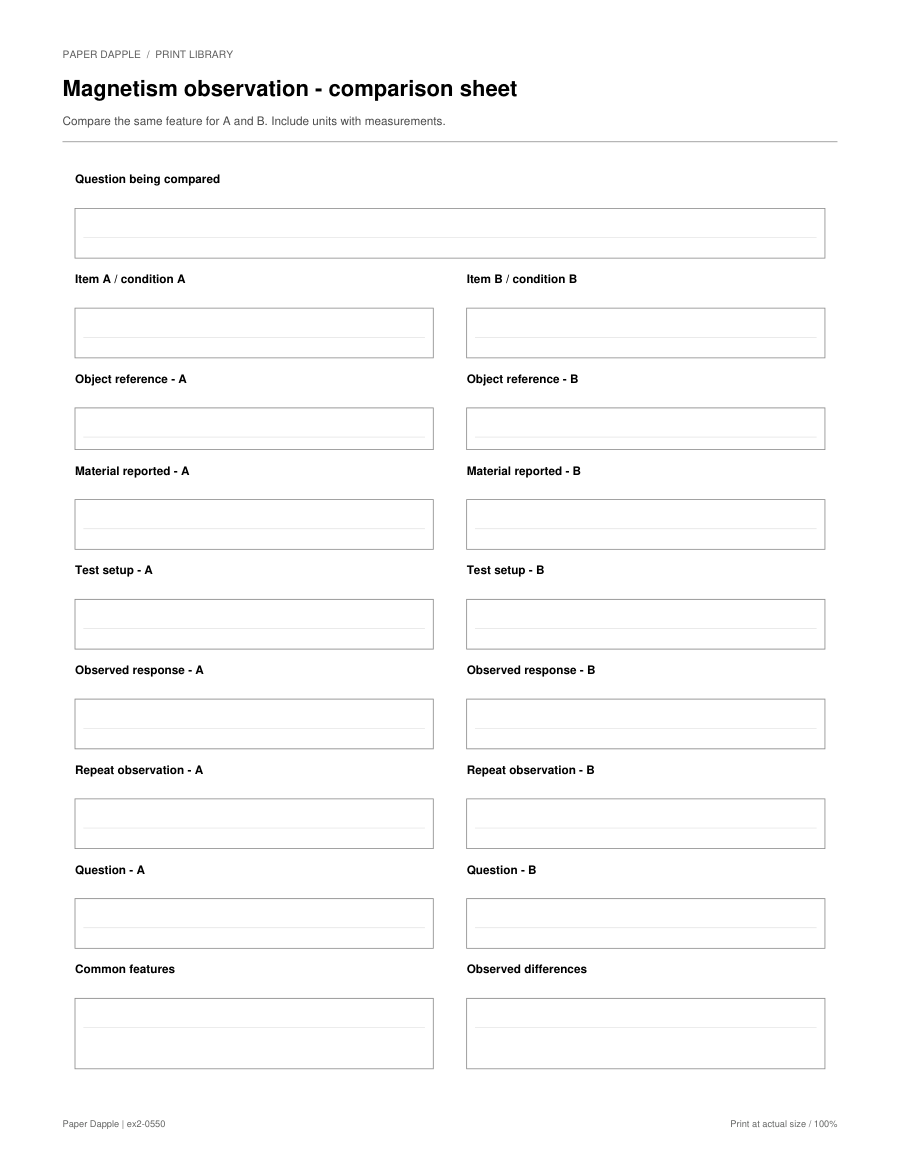 Preview of Magnetism observation - comparison sheet