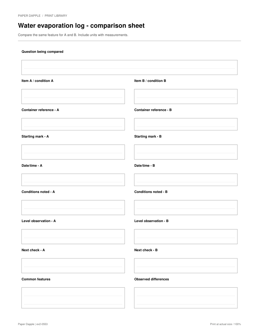 Preview of Water evaporation log - comparison sheet