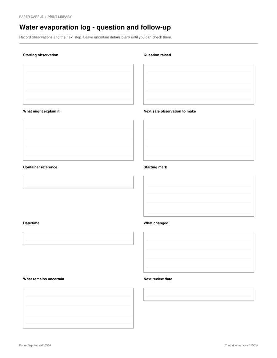 Preview of Water evaporation log - question and follow-up