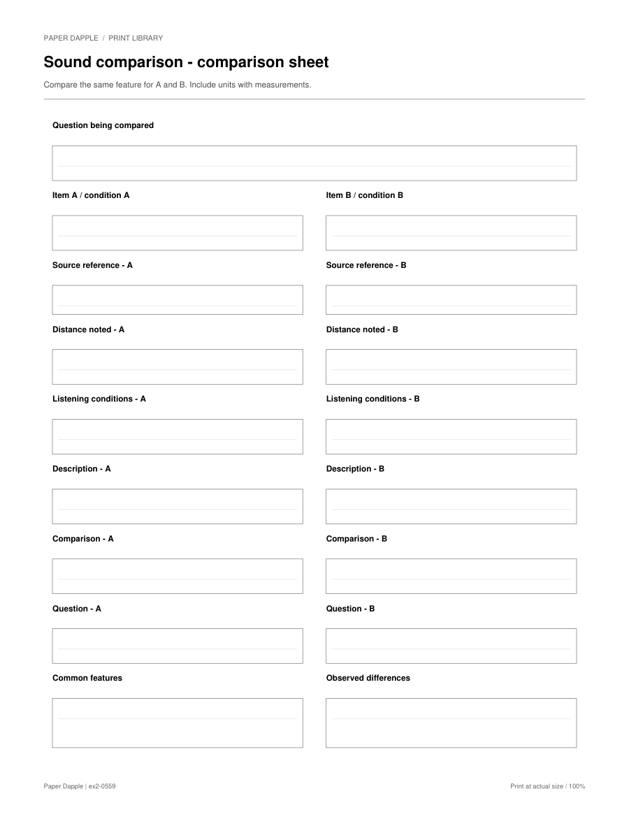 Preview of Sound comparison - comparison sheet
