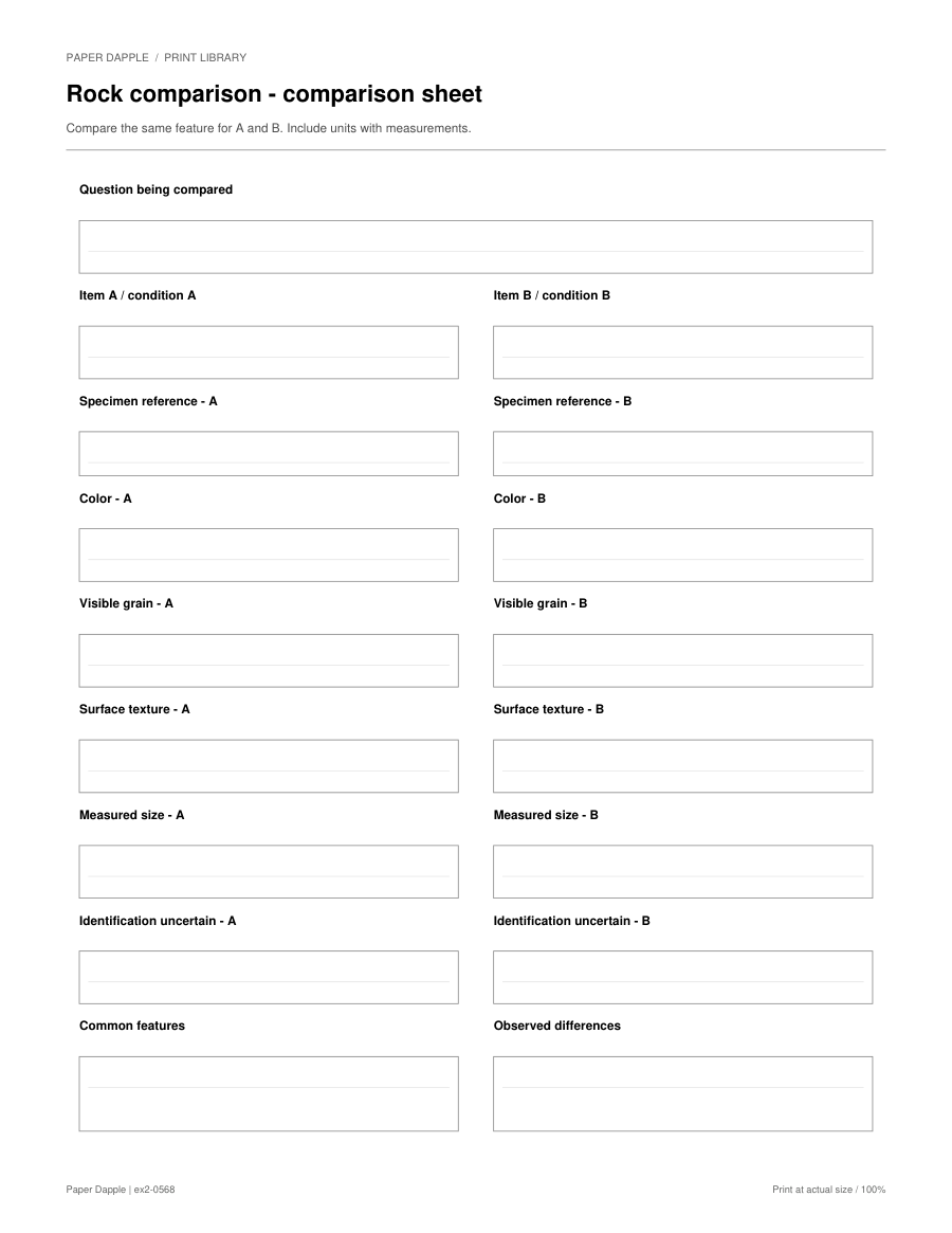 Preview of Rock comparison - comparison sheet
