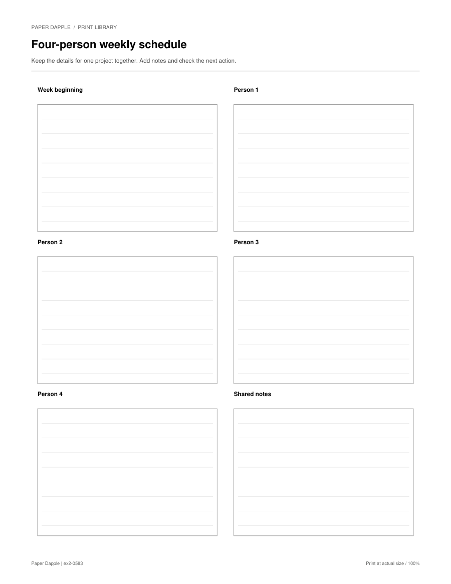 Preview of Four-person weekly schedule